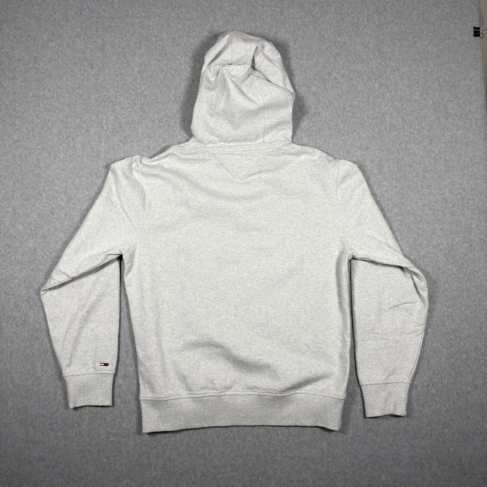Tommy Jeans Mens Hoodie Medium Grey Heather Pullover Logo Sweatshirt Flag Logo - Picture 6 of 9